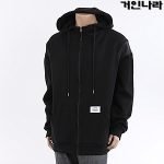 KMK 나그랑 팔배색 기모 집업 긴팔후드티3c01 - 블랙