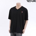 KMK 기능성 K 자수 와플 브이넥 반팔티2315 - 블랙